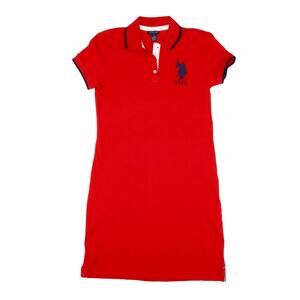 U.S. Polo ASSN. Womens Red Triple Crown Polo Dress Sz M | 90s y2k Prep Old Money